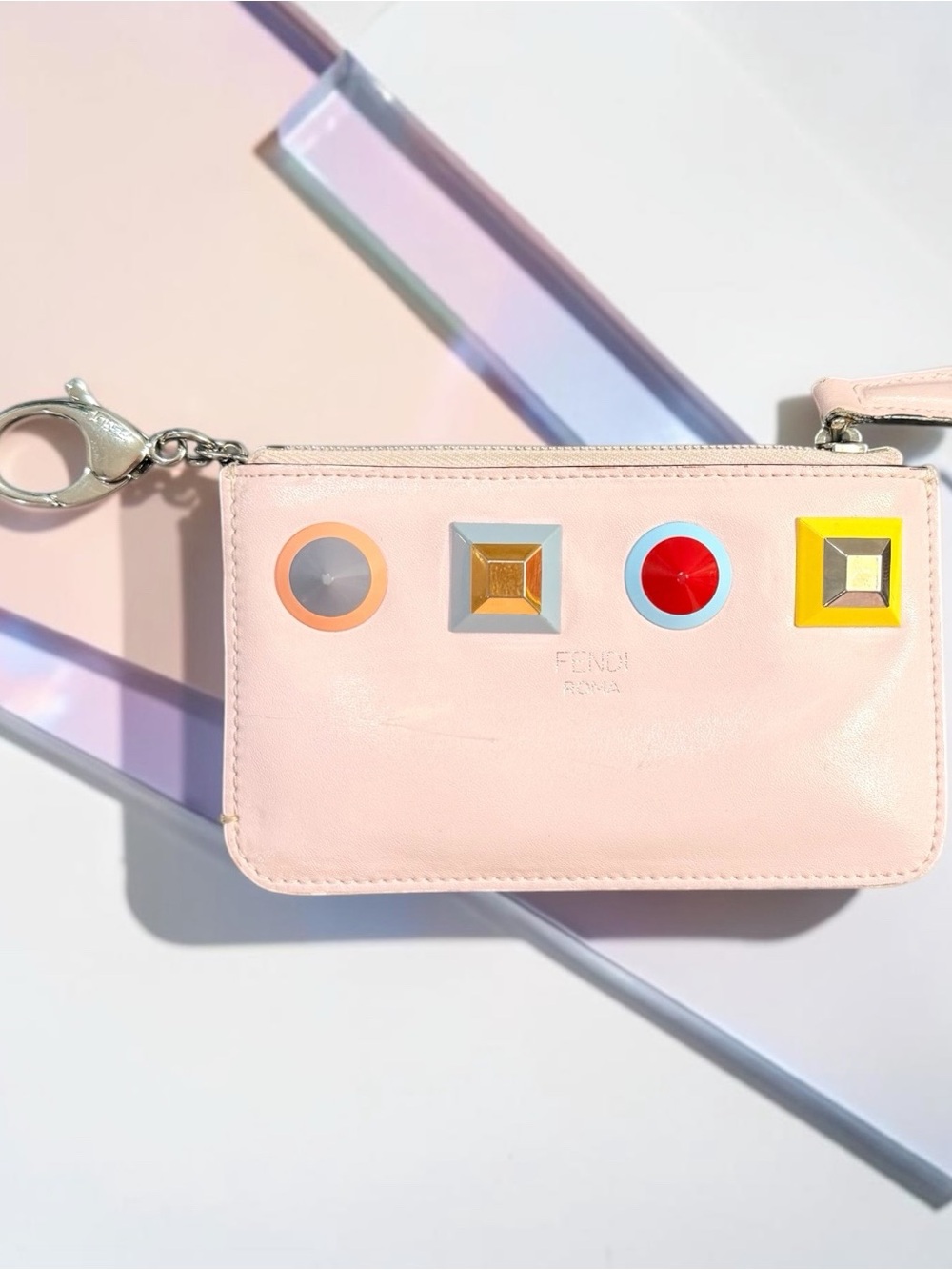 Fendi 8AP151 Pink Leather Multi-Stud Key Pouch Coin Case